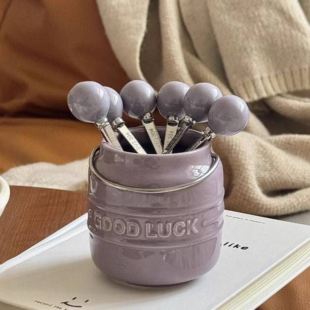 Ceramic Fruit Fork Set With 6-Piece Pastel Forks – Cute Cartoon-Design Snack Forks & Portable Holder, Ideal For Adults, Awards & Gifts_voghion.com