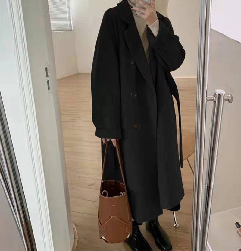 Xi Wu elegante wollen jas voor dames, stijlvolle en warme bovenkleding, verdikte jas van gemiddelde lengte voor herfst en winter, Hepburn-stijl_voghion.com