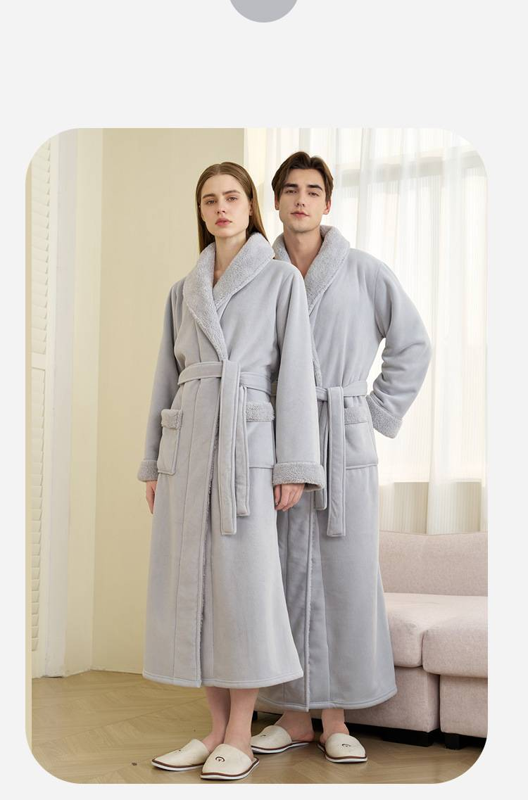 Underwear & Sleepwears Ultra-Plush Couple's Winter Robe - Double-Layer Fleece Bathrobe For Women & Men, Oversized Long Cozy Loungewear In Cloud Grey_voghion.com