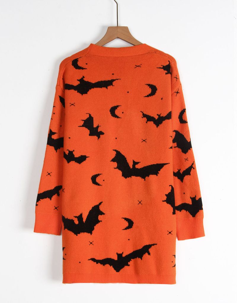 Casaco espanador jacquard Cyber Bat Cyber Bat Halloween 2025, cardigã grande de manga comprida com certificação OEKO-TEX® Classe II | Europeu_voghion.com