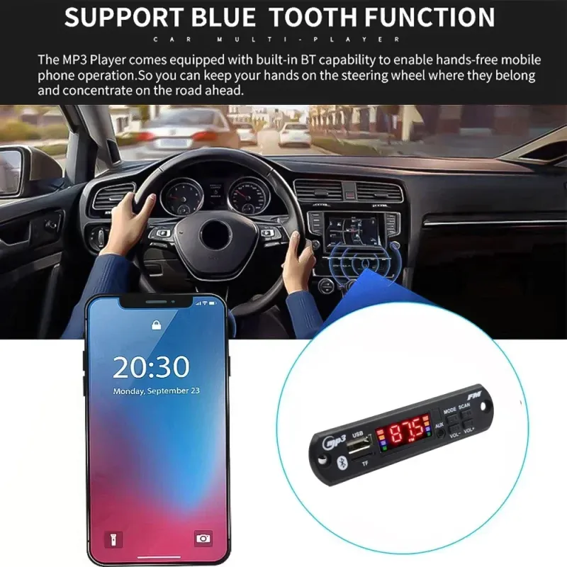 12V DIY Bluetooth 5.0 MP3-decoderbord 80W 50W versterker audiospeler auto FM-radiomodule TF USB-microfoon oproeprecorder_voghion.com