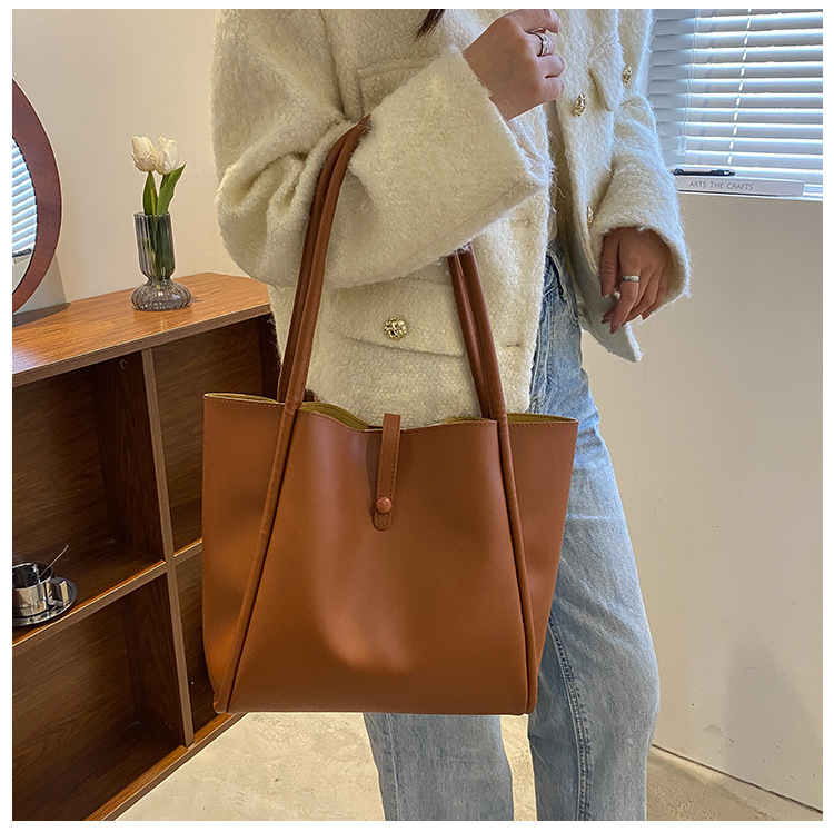 Koreanische Version einfarbige Muttertasche 2024 neue Damentasche einfache tragbare Tragetasche große Kapazität_voghion.com