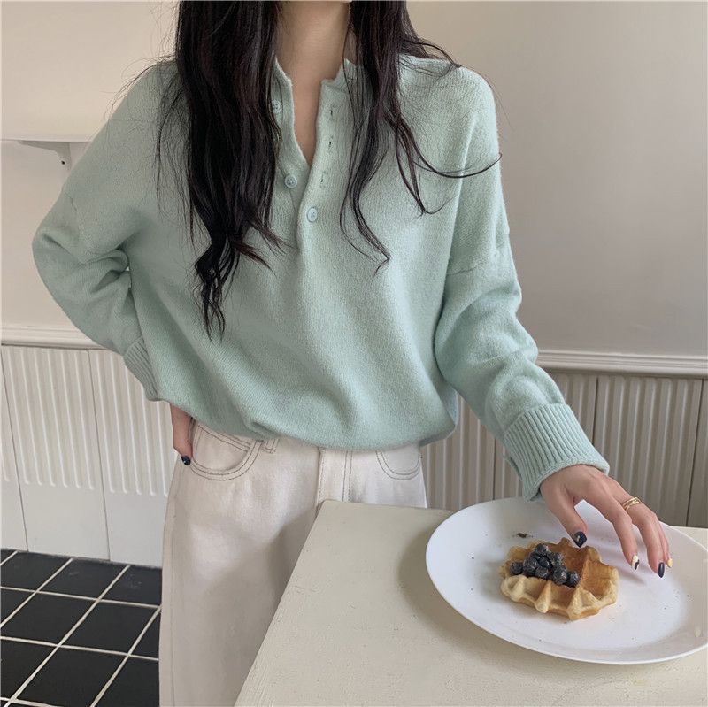 Maglione morbido blu latte per donna, autunno inverno 2025, nuovo pullover ampio in stile coreano, versatile, lavorato a maglia a maniche lunghe_voghion.com