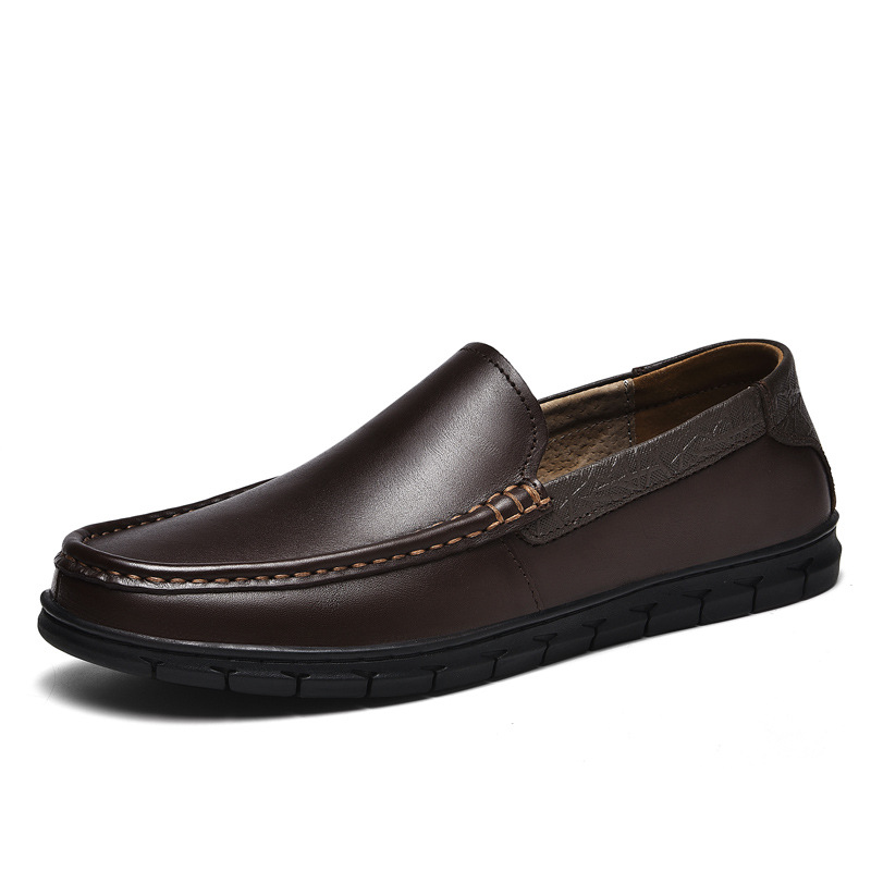 Top Layer Cowhide Men's Casual Genuine Leather Loafers Slip-On Driving Shoes_voghion.com
