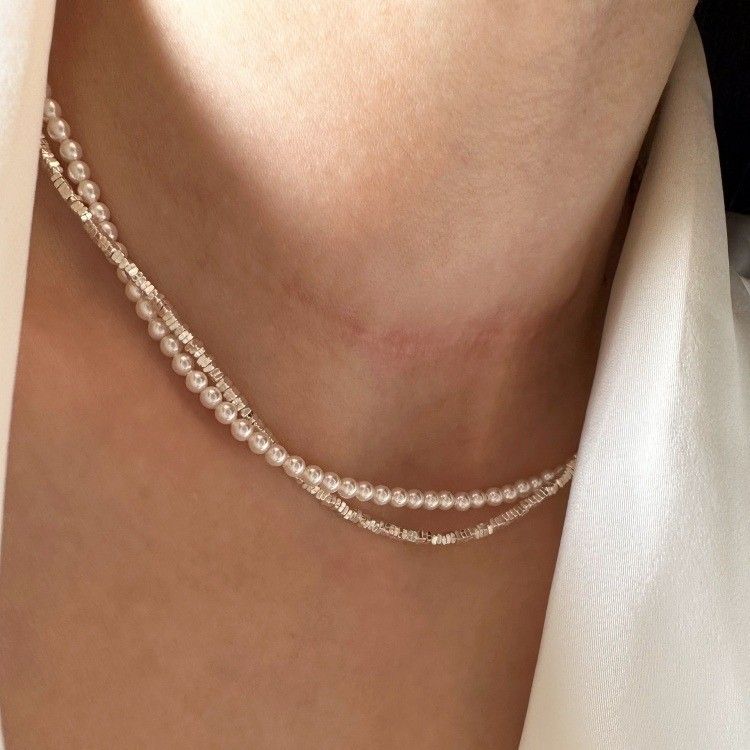 Collier en argent pur brisé avec perles Shijia pour femme, style estival, double rang, léger et luxueux, décolleté clavicule._voghion.com