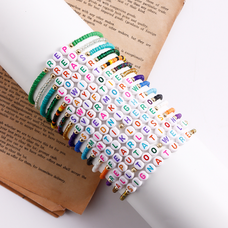12/16pcs Boho Bracelets Colorful Alphabet Beads Bracelet Handmade Charm Summer Beach Jewelry for Women Teen Girls_voghion.com