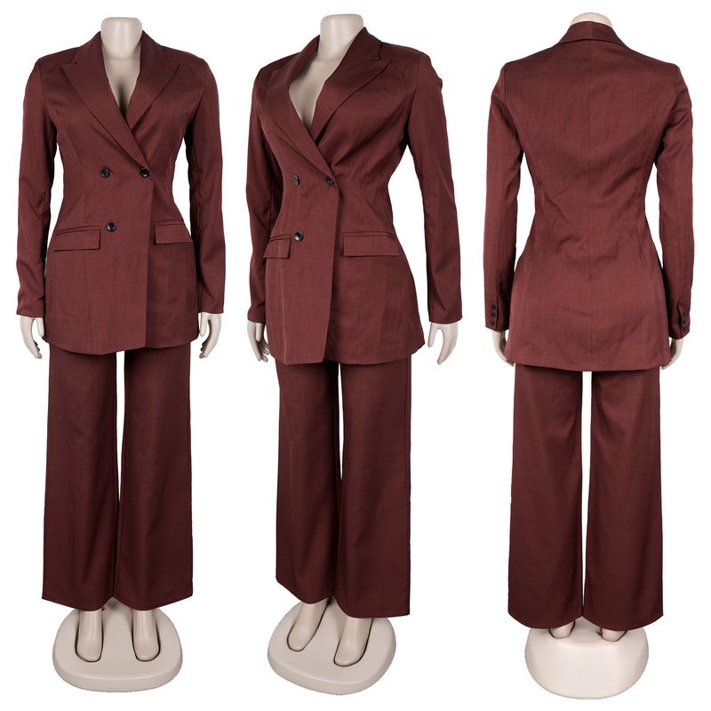 Elegantes Büroanzug-Set für Damen – Slim-Fit-Blazer und Hose mit hoher Taille für den beruflichen Weg zur Arbeit (Marineblau, Weinrot, Blaugrün)_voghion.com