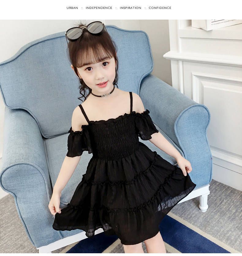 Mor & Barn 2024 ny sommarklänning med off-shoulder i chiffong, enfärgad, flickklänning 3-5-7-8 år, 6 år, liten flicka, prinsessklänning, västerländsk stil_voghion.com