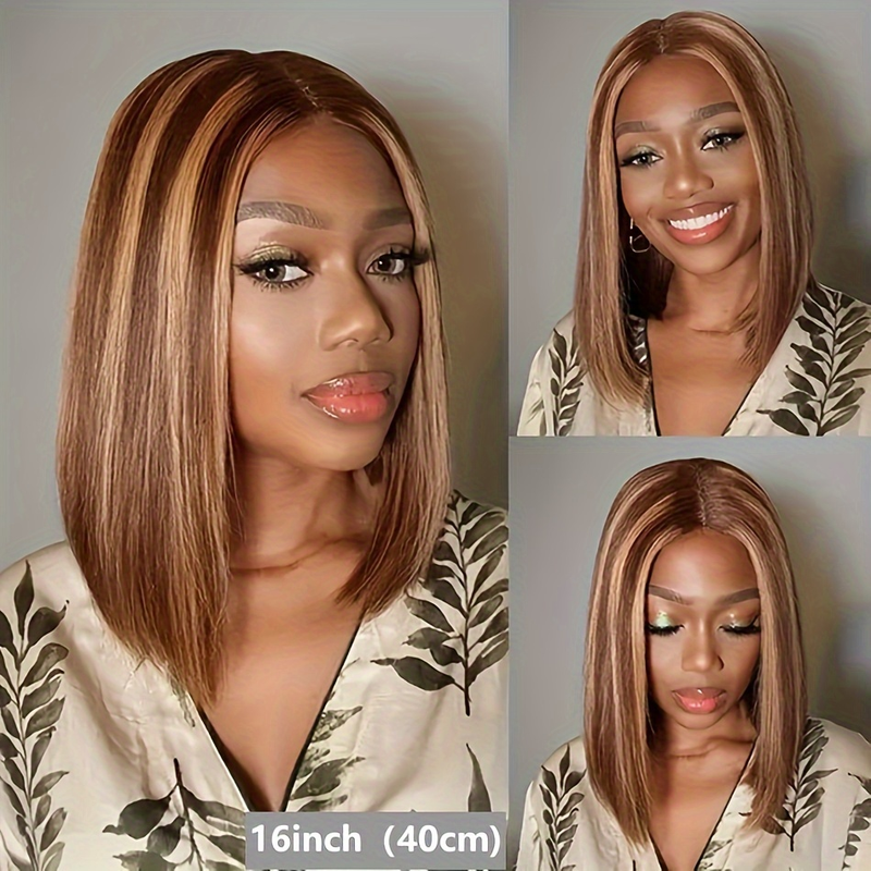 13*4 Pizzo Liscio Onda Diritta Capelli Corti P4/27 Evidenziato Colore Corrispondenza 100% Capelli Umani Linea di Capelli Naturali_voghion.com