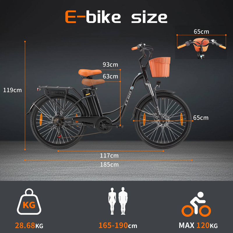 Vélo électrique TTGOEBIKE 26 pouces, vélo de ville, moteur arrière 250 W, batterie de remplacement 36 V 14,5 Ah, jusqu'à 75 km, vélo de ville électrique à entrée basse pour hommes et femmes adultes_voghion.com