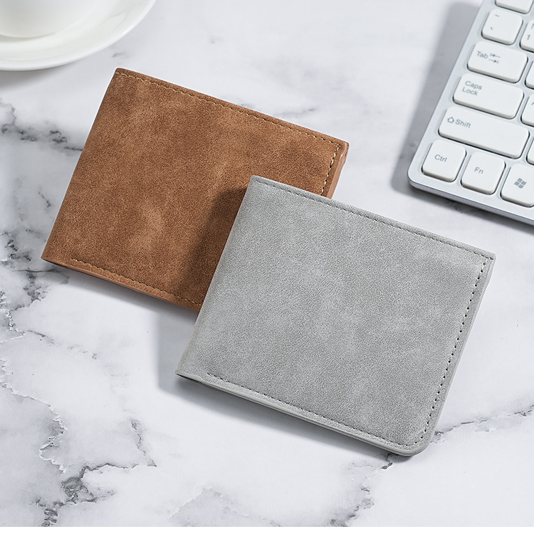 Men's Wallet Card Cases Simple Frosted Soft Leather Short Ultra-thin Wallet With Multi-card Suede Thin Folding_voghion.com