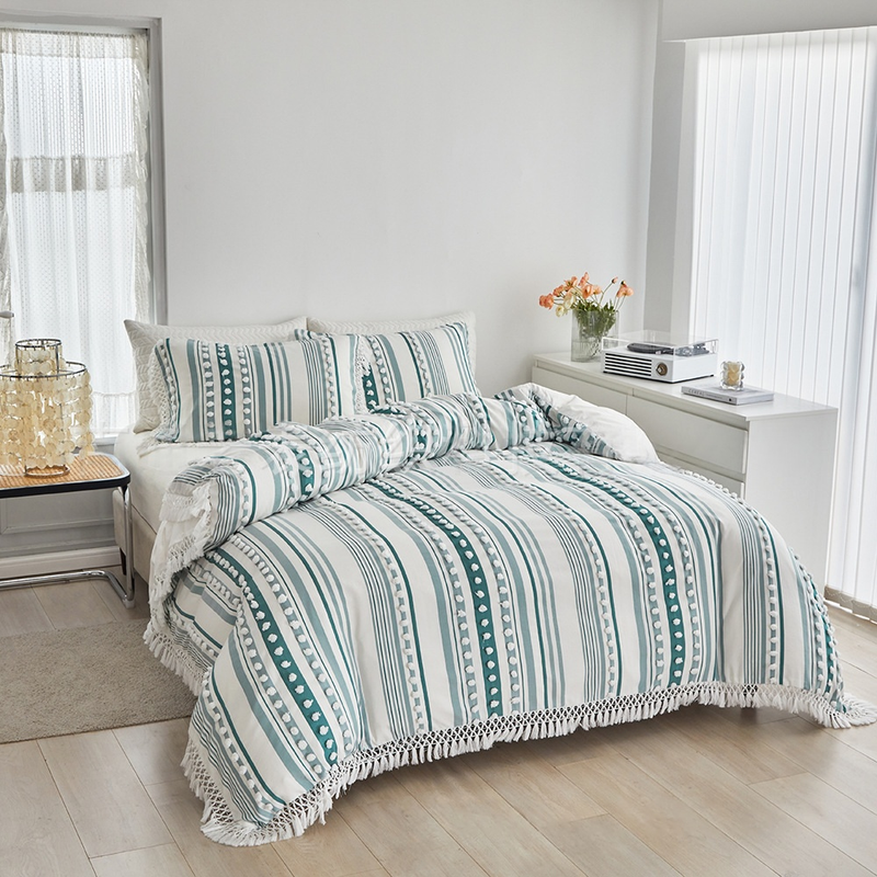 Cut Flower Dots Ball Tassel Three Piece Set Full Size For UK/USA/Europe Bedding_voghion.com