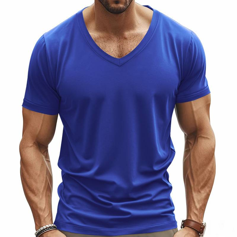 Trendiges, schnelltrocknendes, atmungsaktives, lässiges, sportliches und individuelles T-Shirt mit V-Ausschnitt für Herren im Frühling und Sommer_voghion.com