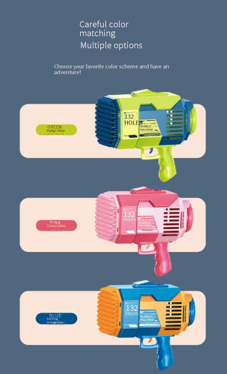 Bolle di sapone a razzo da 132/73 fori - Macchina per bolle di sapone elettrica a LED colorati per bambini_voghion.com