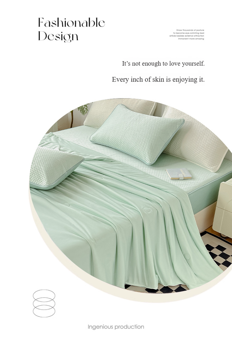 Class A Cooling Silk Comforter Set - Ice Silk Air Conditioning Blanket, Ultra Lightweight & Breathable, 4-Piece Summer Bedding Set For Dormitory_voghion.com