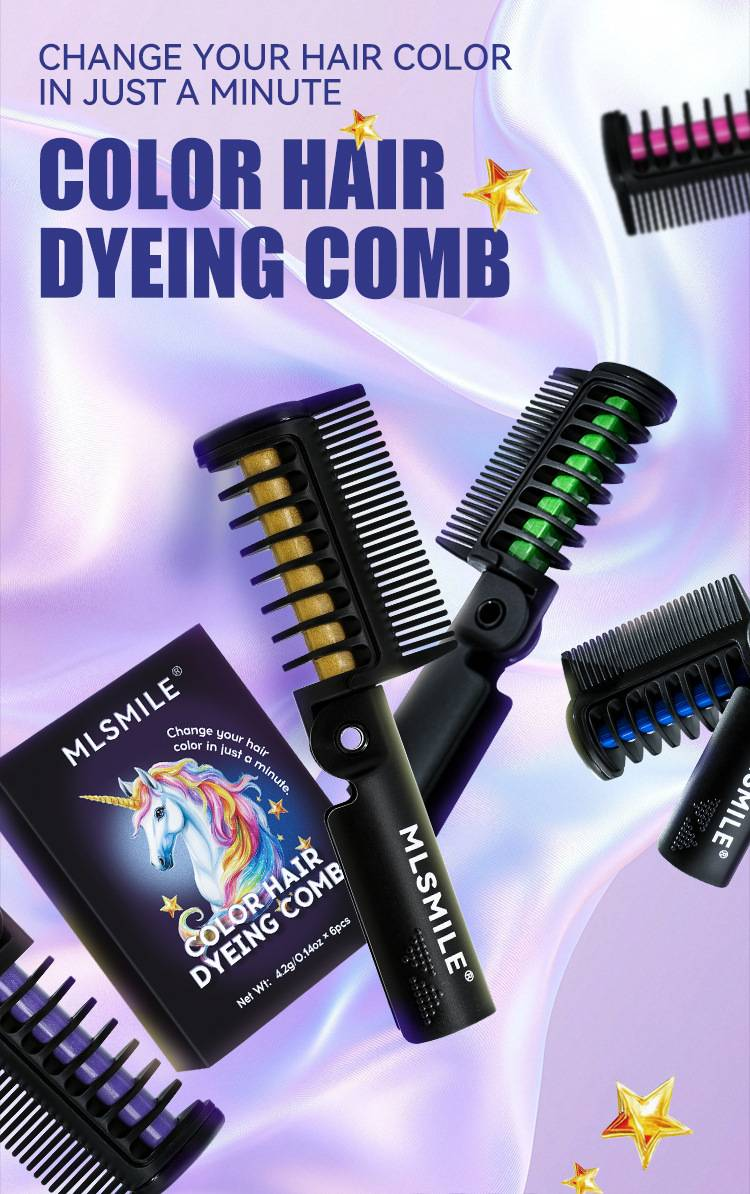 MLSMILE 6-teiliges Einweg-Klapp-Haarfärbekamm-Set – temporäre und lebendige Haarfarbe für all Ihre Kreativität_voghion.com