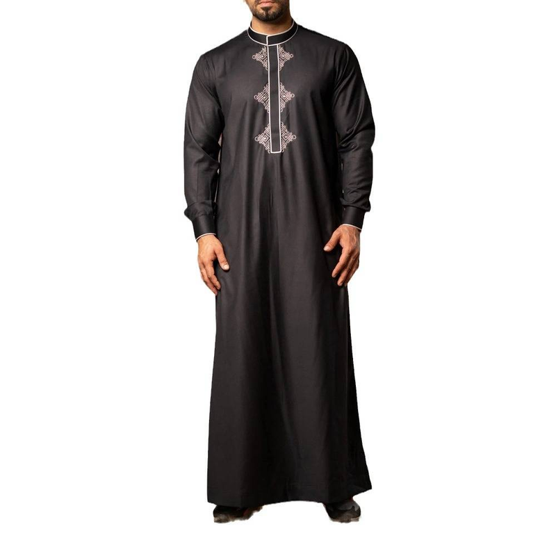 Herrenbekleidung Muslimische Robe im ethnischen Stil mit langen Ärmeln und Stickerei_voghion.com