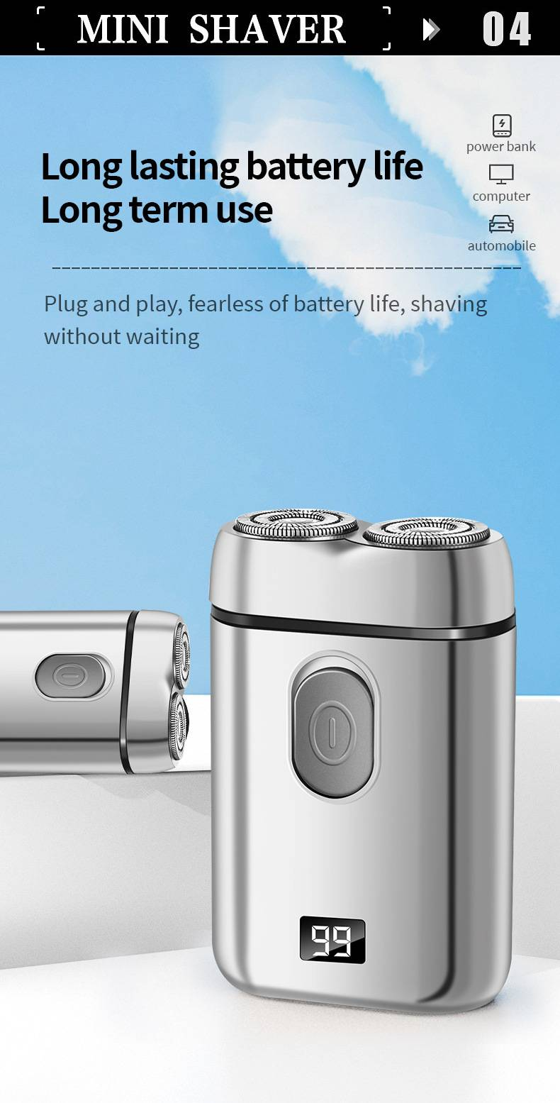 Barbeador elétrico masculino de duas cabeças – Barbeador rotativo ultraportátil com tela LED | Velocidade ajustável, 36 dB silencioso e à prova d'água_voghion.com