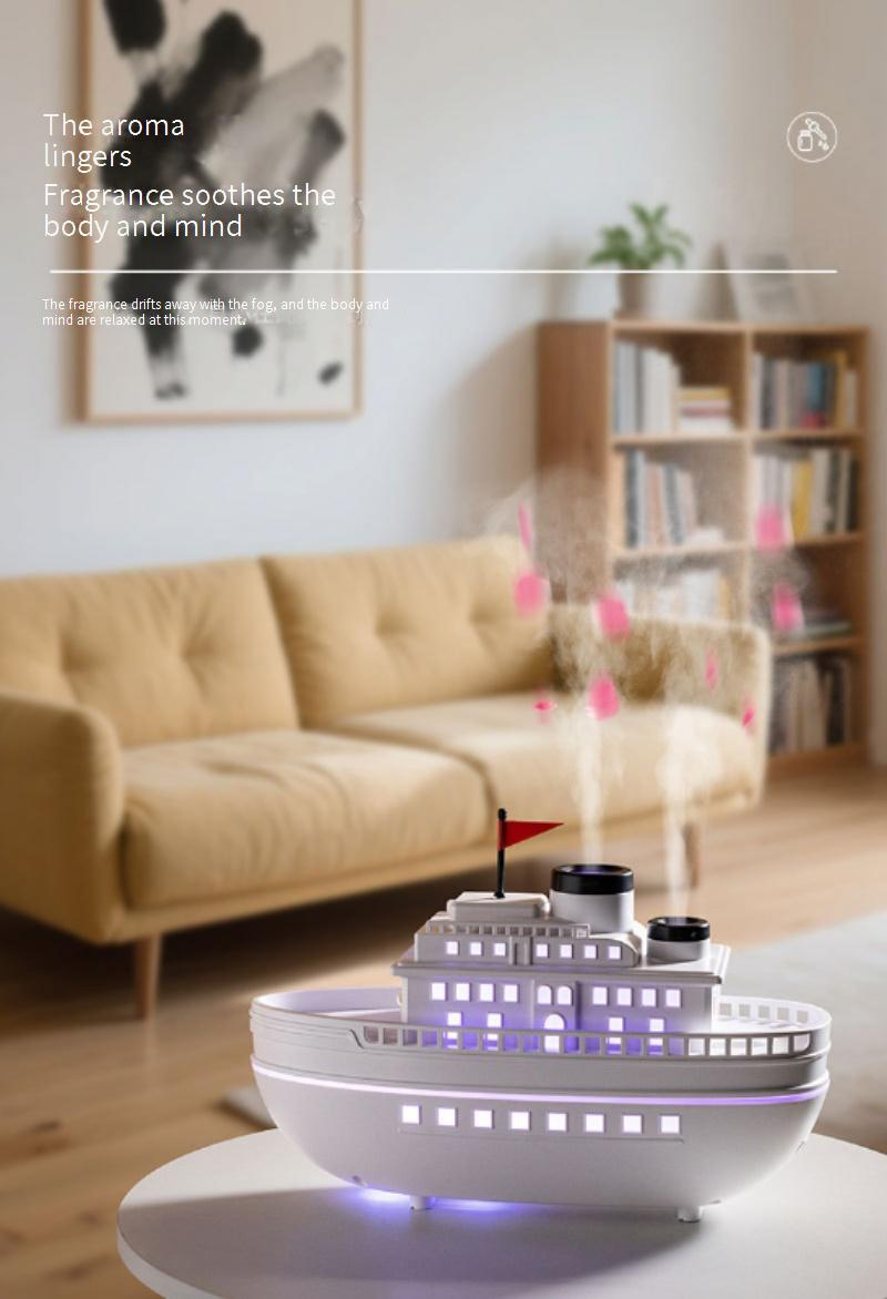 Luxury Cruise Ship USB Aromatherapy Diffuser With Dual Mist, 7-Color LED, Ultrasonic Humidifier For Home & Office_voghion.com