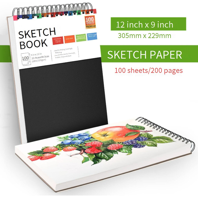 Professional 9x12 Inch Sketch Book - 200 Pages Blank Drawing Paper, Spiral Bound, Tear-Out Sheets For Artists, Students & Hobbyists_voghion.com