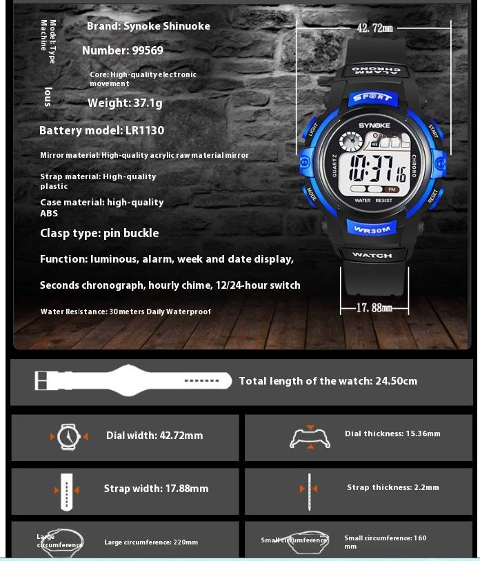 Kids Digital Sports Watch With LED Backlight, 30M Waterproof, Large LCD Display, Durable Plastic Strap For Boys And Girls Dial Large Dial_voghion.com