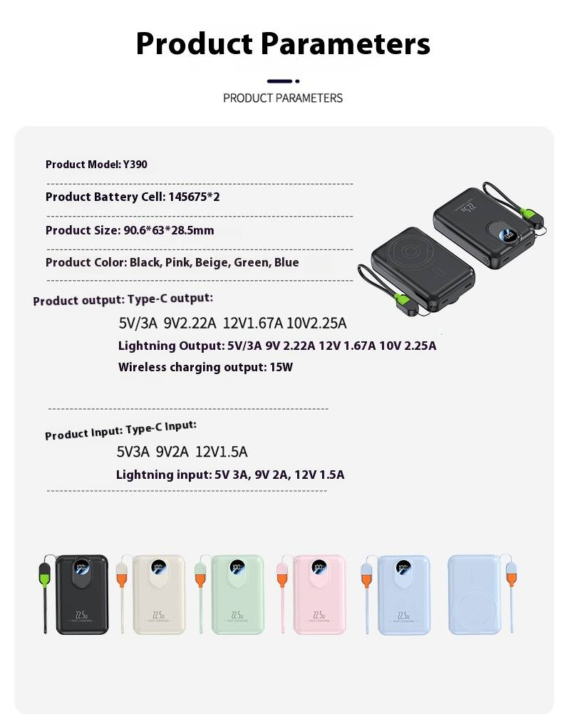Magnetische kabellose Powerbank 10000 mAh/20000 mAh mit 22,5 W Schnellladung, tragbares Magsafe-Ladegerät mit integriertem Kabel für iPhone und Android_voghion.com