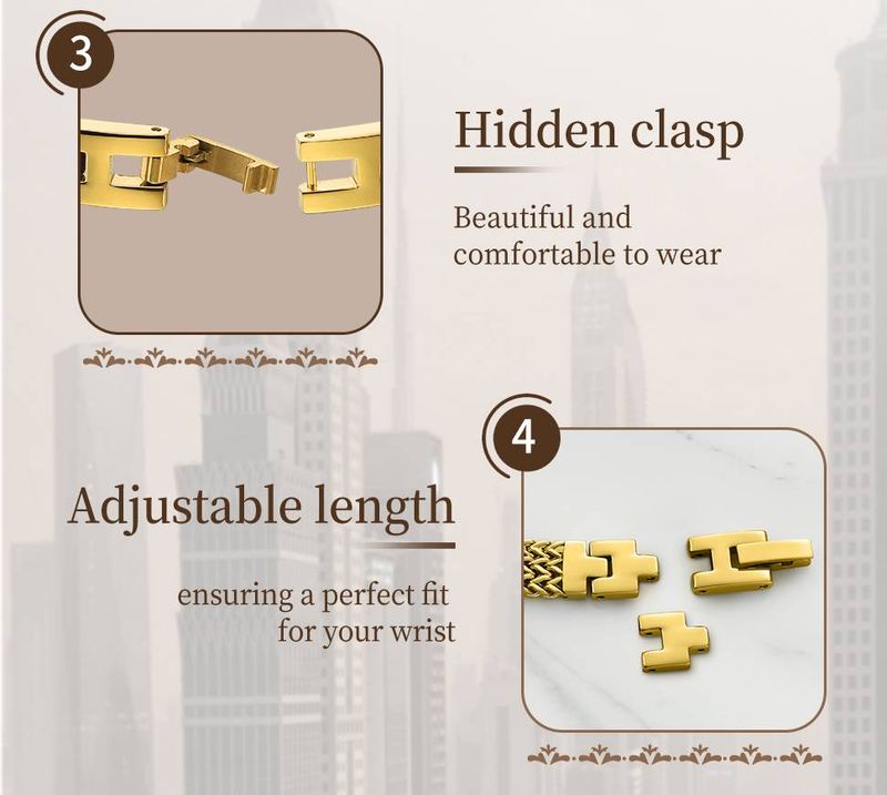 BERNY Small Gold Watches For Women Dainty Luxury Ladies Analog Quartz Bracelet Watch Rectangular Case Stainless Steel Waterproof Minimalist Wristwatch_voghion.com