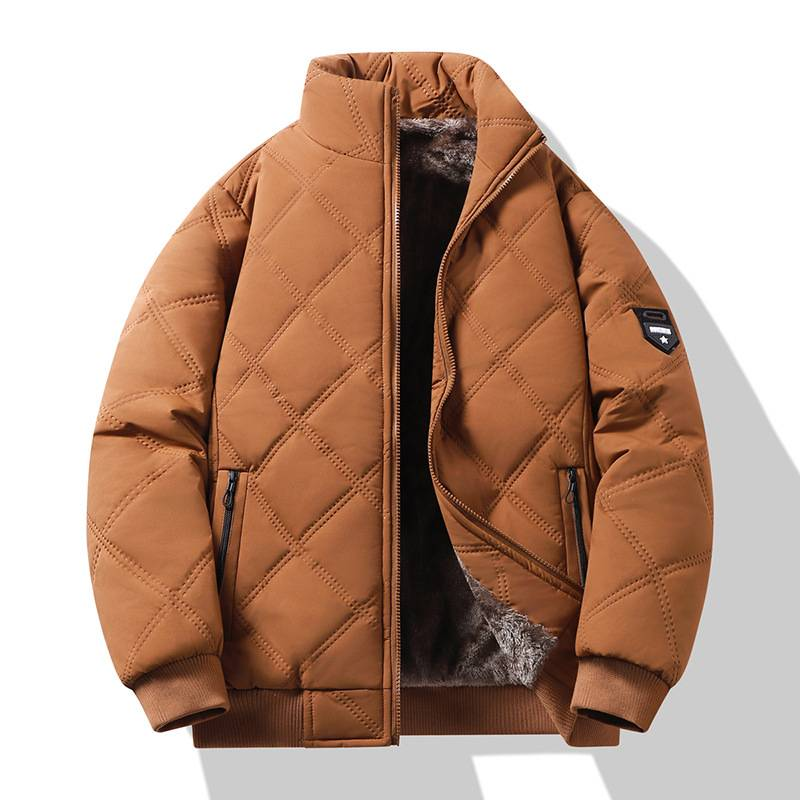 Giacca invernale da uomo foderata in pile, imbottitura in cotone spesso, cappotto antivento con collo alto (capospalla casual, vestibilità comoda, essenziale per il freddo)_voghion.com