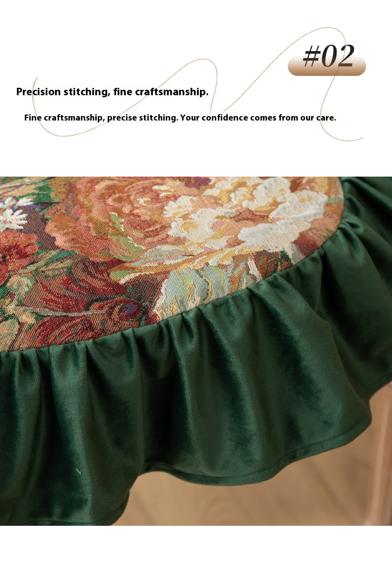 Abnehmbares französisches Vintage-Stuhlkissen mit Blumenmuster – waschbares Sitzpolster aus Polyester mit Rüschen und rutschfesten Bändern (Füllung aus harter Baumwolle, Cottagecore-Dekor)_voghion.com