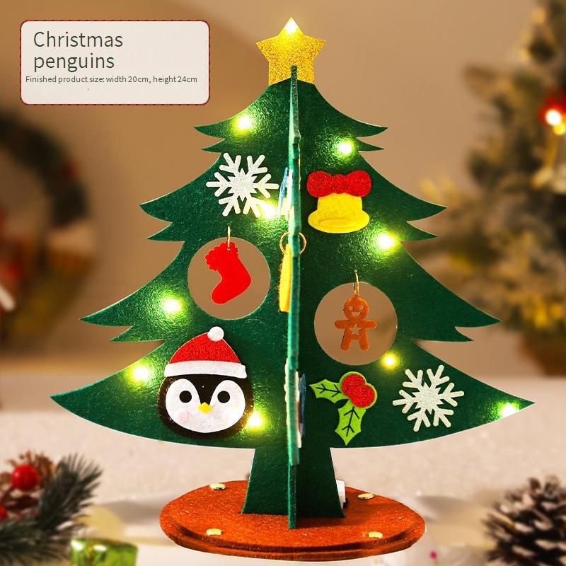 Christmas Mini Tree Decorations With Lights DIY Holiday Craft Kit For Kids Small Festive (24cm Random Styles: Santa Penguin Reindeer Snowman)_voghion.com