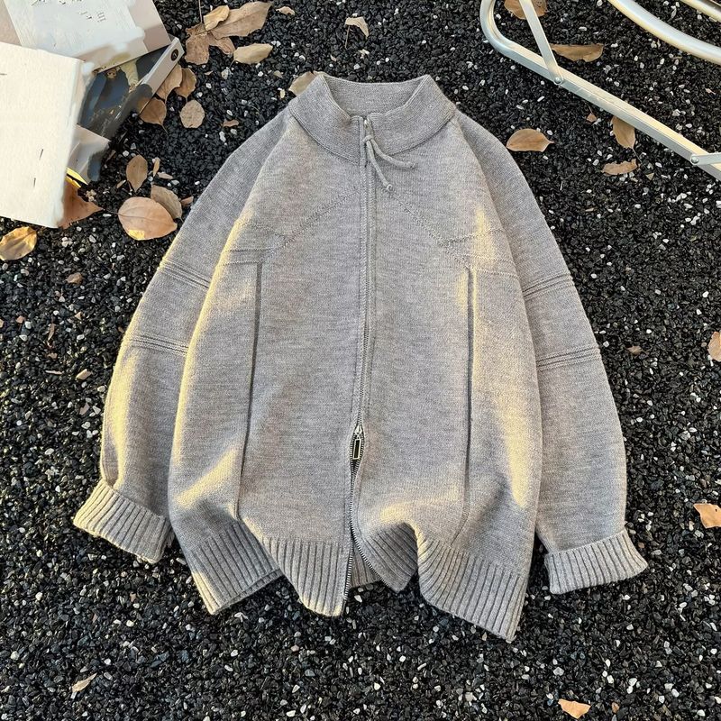 Maglione casual da uomo con collo alto, in maglia pesante con cerniera, tinta unita, per la moda invernale_voghion.com