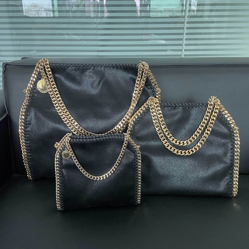 Stella Mccarey Falabella Große Einkaufstasche Designertasche Damen Schwarz Einkaufskette Taschen Geldbörse Messenger Leder Handtaschen_voghion.com