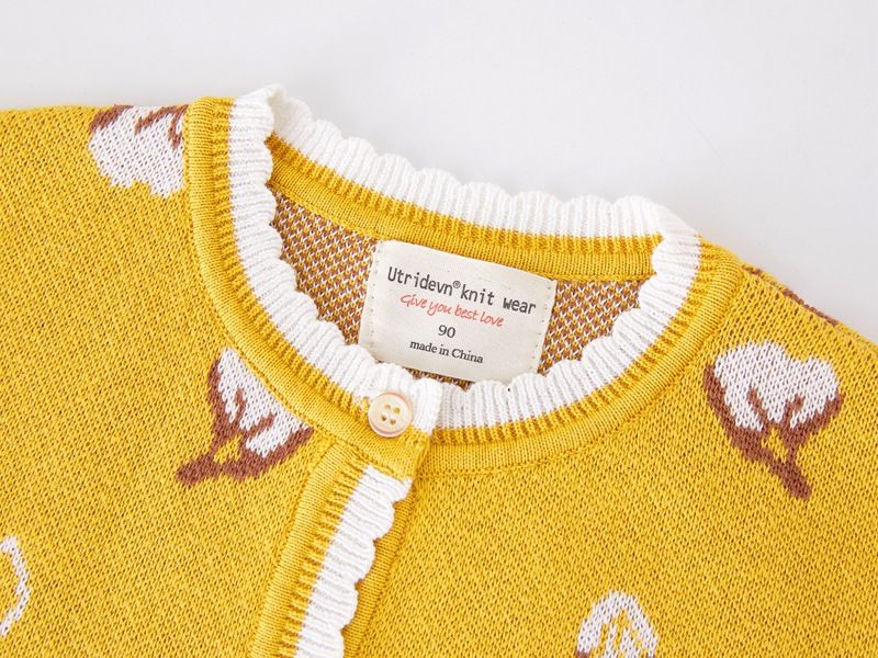 Cardigan in morbido cotone jacquard per bambine - Maglione lavorato a maglia a maniche lunghe con scollo rotondo e bottoni - Caldo ed elegante per bambini e bambine (80-140 cm, giallo)_voghion.com