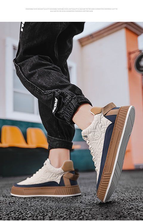 Spring New Breathable Canvas Men's Versatile White Thick-Soled Sports Casual Sneakers Trendy Shoes_voghion.com