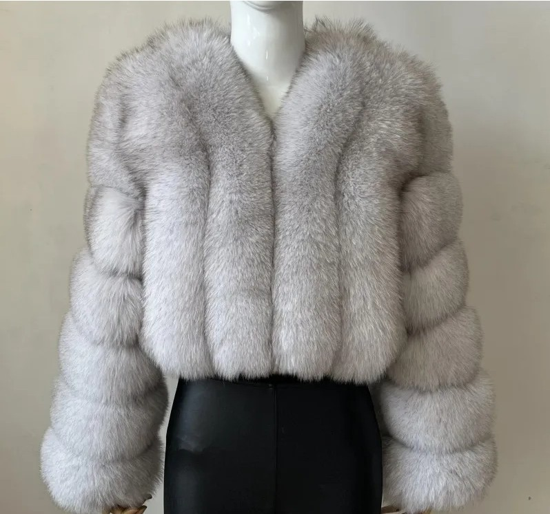 Cappotto da donna in finta pelliccia di volpe, spesso, corto, in finta pelliccia, a maniche lunghe_voghion.com