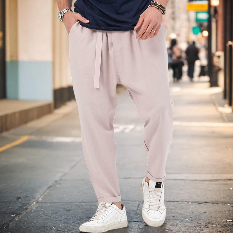 New men's sports casual trendy and fashionable, solid color, Haren pants, hanging style, plus size pants for men_voghion.com