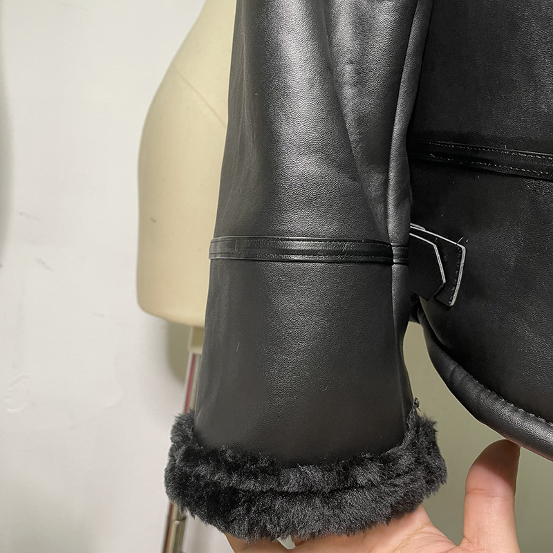Men's Shearling-Lined Leather Coat With Wide Lapel - Premium Winter Overcoat, Luxurious Faux Fur Outerwear_voghion.com