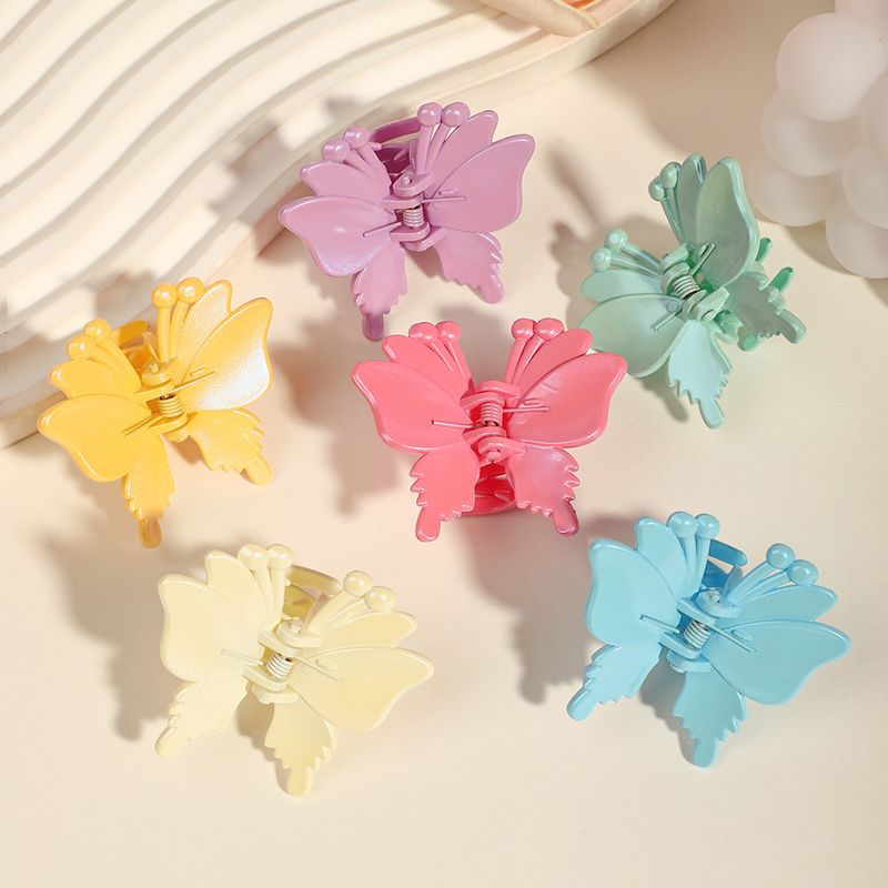 Grazioso accessorio per capelli floreale da 4 cm - Fermaglio a farfalla per la parte posteriore della testa color caramella lucido di alta qualità_voghion.com