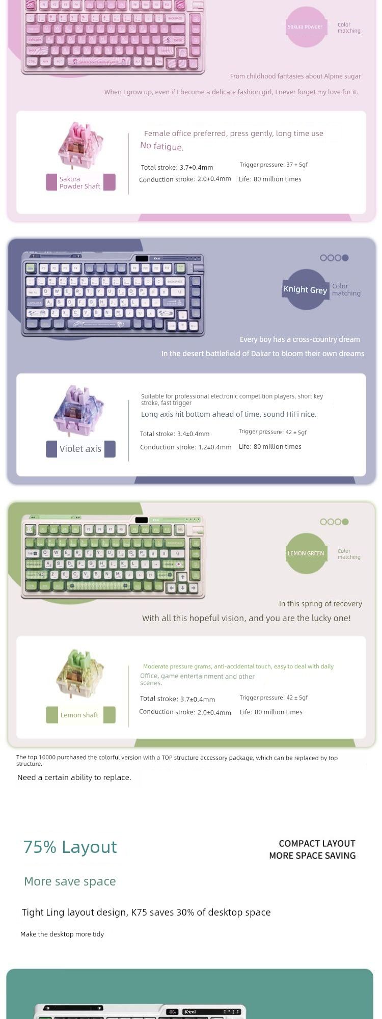 Kzzi K75pro/K75lite/K68pro/Z98 Nical Keyboard Original Key Cap PBT Non-Keyboard_voghion.com