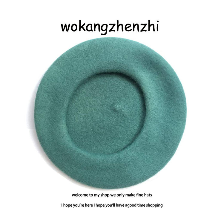 Wełniany beret damski Ishihara Satomi beret w tym samym stylu jesienno-zimowy wełniany beret retro niebieska czapka malarza_voghion.com