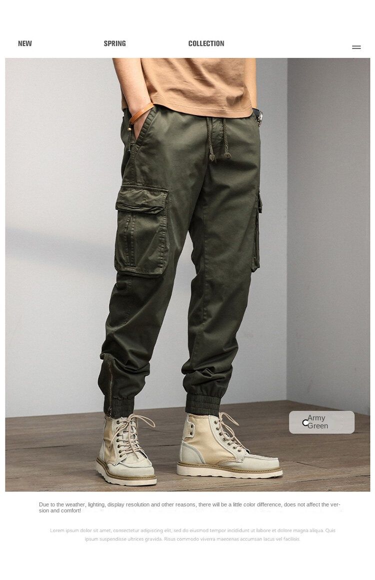 Summer men's overalls, trousers, casual trousers, sports outdoor functions, fashionable and retro design, simple multi-bag leggings_voghion.com