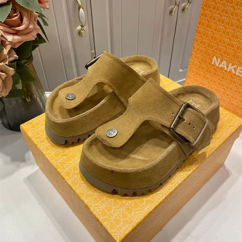 Women's Shoes Sheepskin Version~ Genuine Leather Thick-Soled Slide Sandals For Women Summer Half-Cup Small Size Platform B Irkenstock_voghion.com