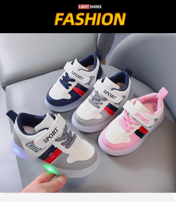 Boys' Casual Shoes Spring And Fall Velcro Soft Soled Children's Board Shoes Girls' Led Light Shoes_voghion.com