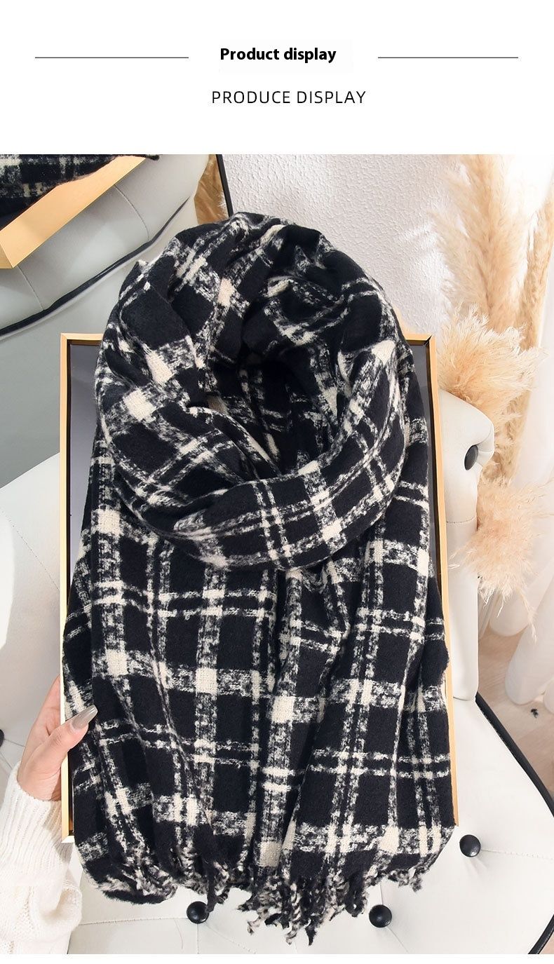 Sciarpa stampata a griglia con motivo a cerchio, stile profumato, per donne, versione coreana, per studenti, coppia, con una sensazione di alta qualità, morbida e calda._voghion.com