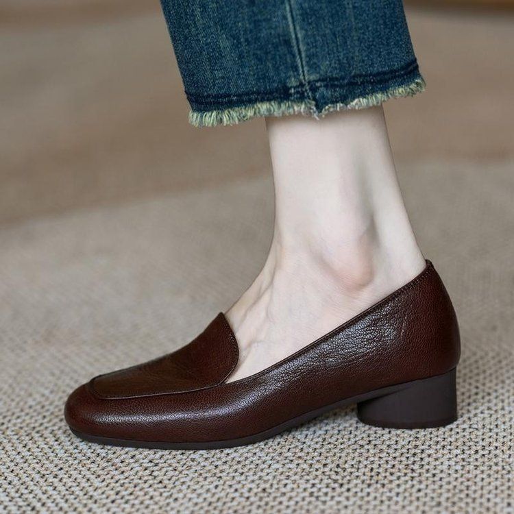 Loafers Soft Sole Mom Medium Arbeitsschuhe Lederschuhe Casual Doudou Damenschuhe Flacher Mund Einzelschuhe_voghion.com