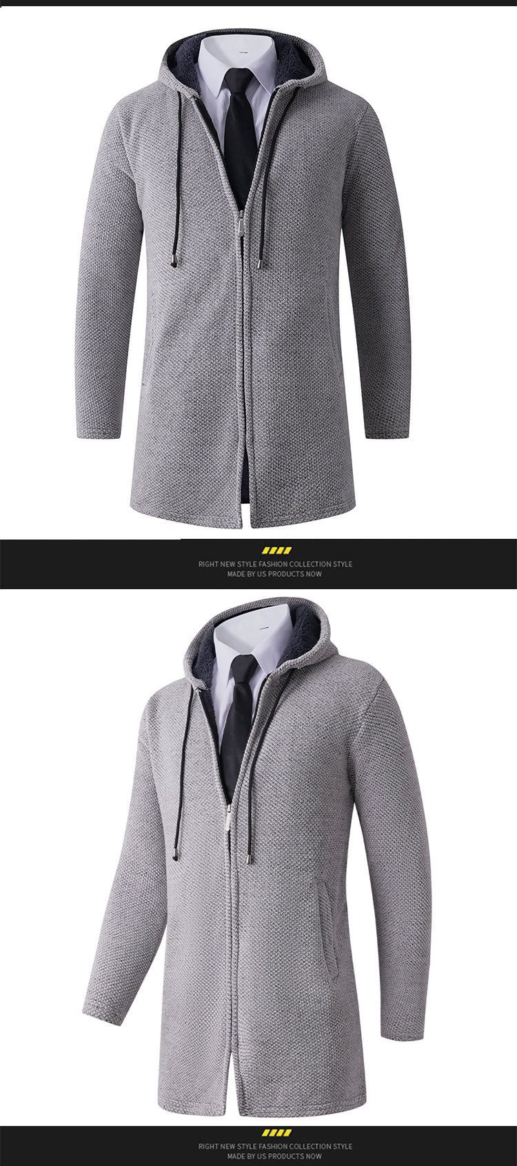 Cardigan invernale da uomo con cappuccio e fodera in pile, maglione spesso e caldo a maniche lunghe per abbigliamento casual._voghion.com