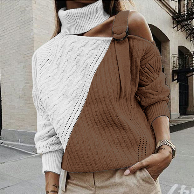 Dames coltrui mode herfst en winter stiksels gebreide trui damesjurk_voghion.com