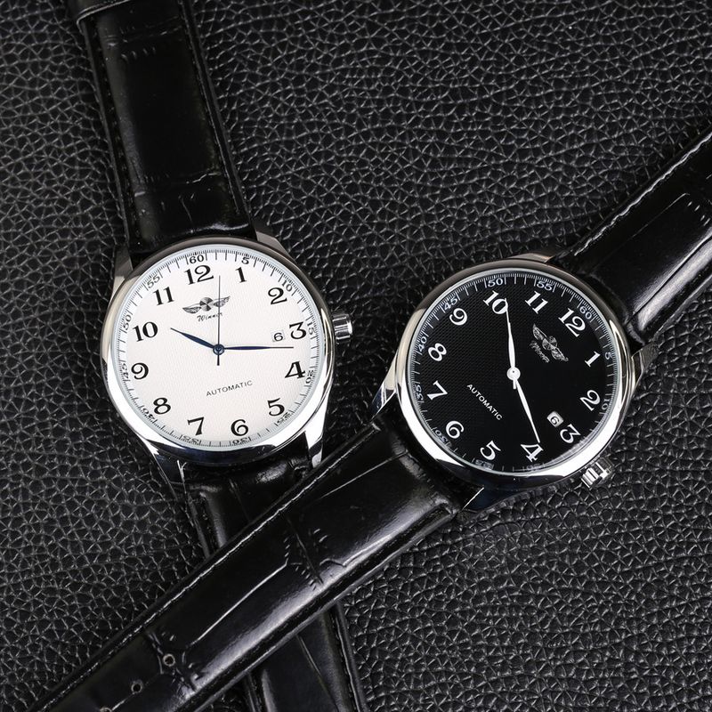 Montre mécanique automatique pour homme avec calendrier, bracelet en cuir et verre minéral – Cadran rond classique pour une tenue décontractée ou formelle._voghion.com