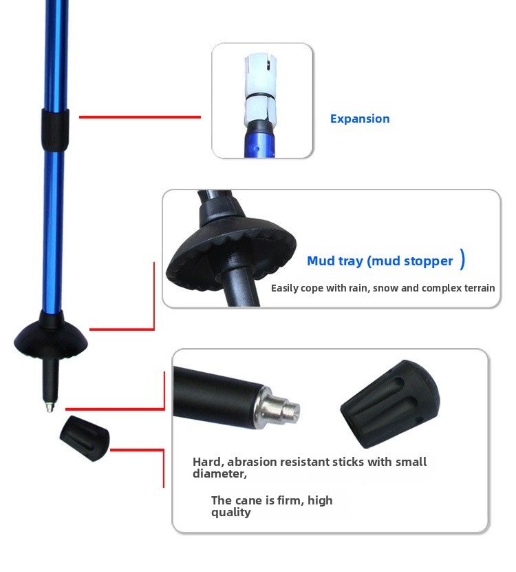 Jungle Leopard Curved T-Handle Four-Section Trekking Pole Aluminum Alloy 6061 Multi-Functional Stick For Fitness Walking_voghion.com