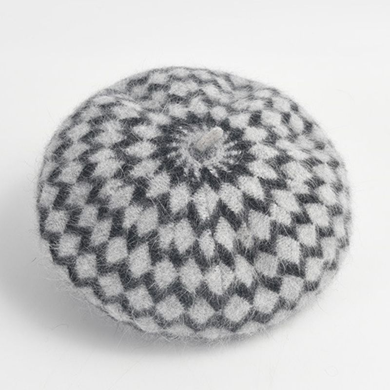 Nuovi arrivi autunno inverno moda calda angora coniglio capelli misto lana berretto donna plaid comodo cappello da pittore_voghion.com